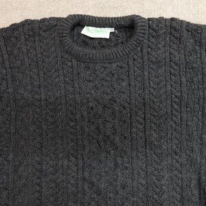 Glencree Sweater Large Gray Charcoal Chunky Fisherman Cable Heavyweight